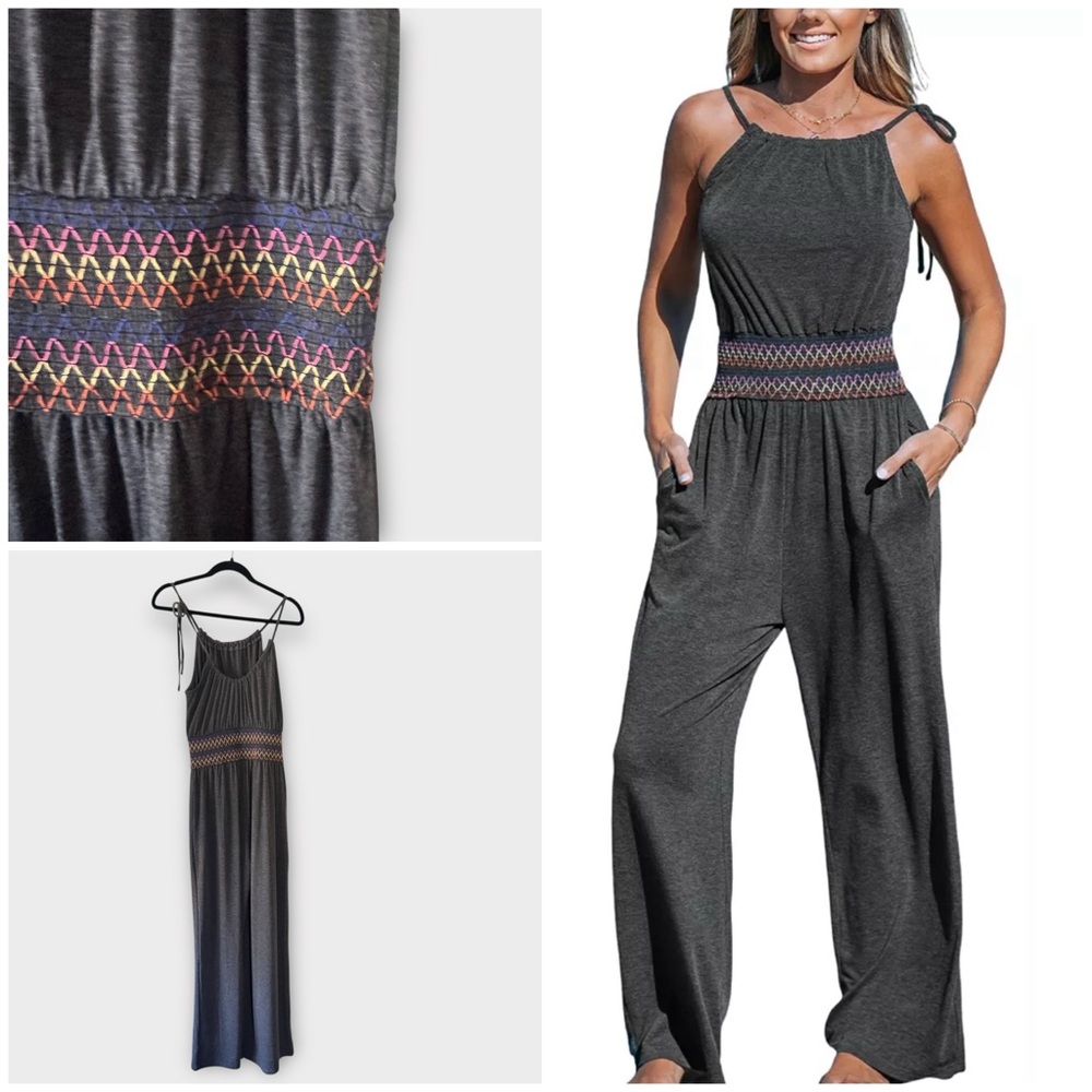 Women's Gray Jumpsuit with Multicolor Accents